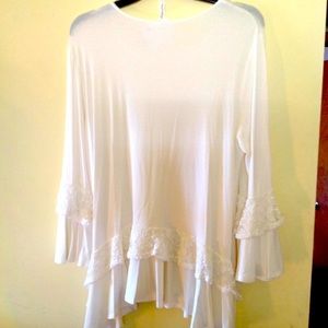 NWOT- Boho Top White Flowy Long Bell Sleeve Lace